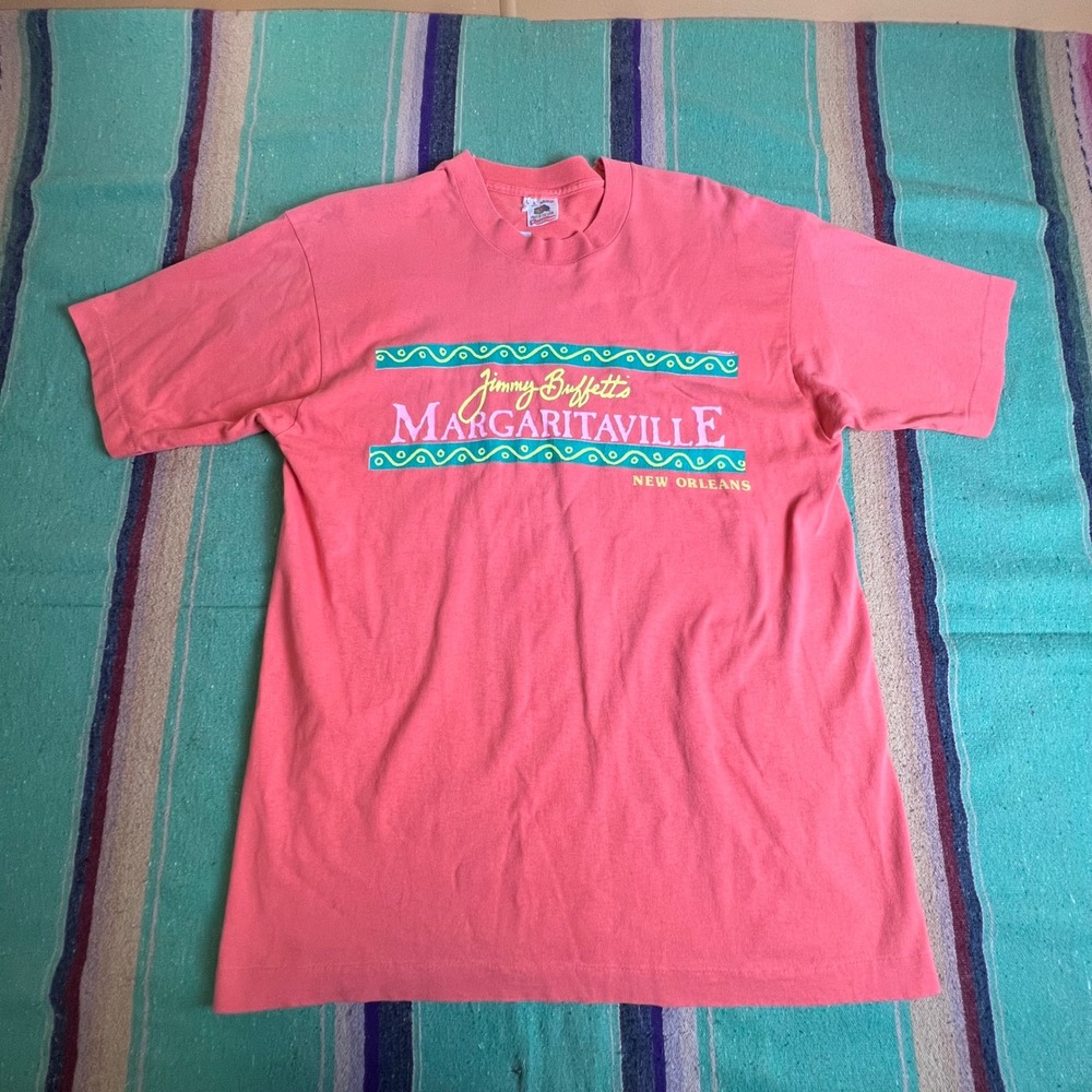 Jimmy Buffett Margaritaville T-Shirt Mens L Pink Vintage 90s New Orleans USA Tee